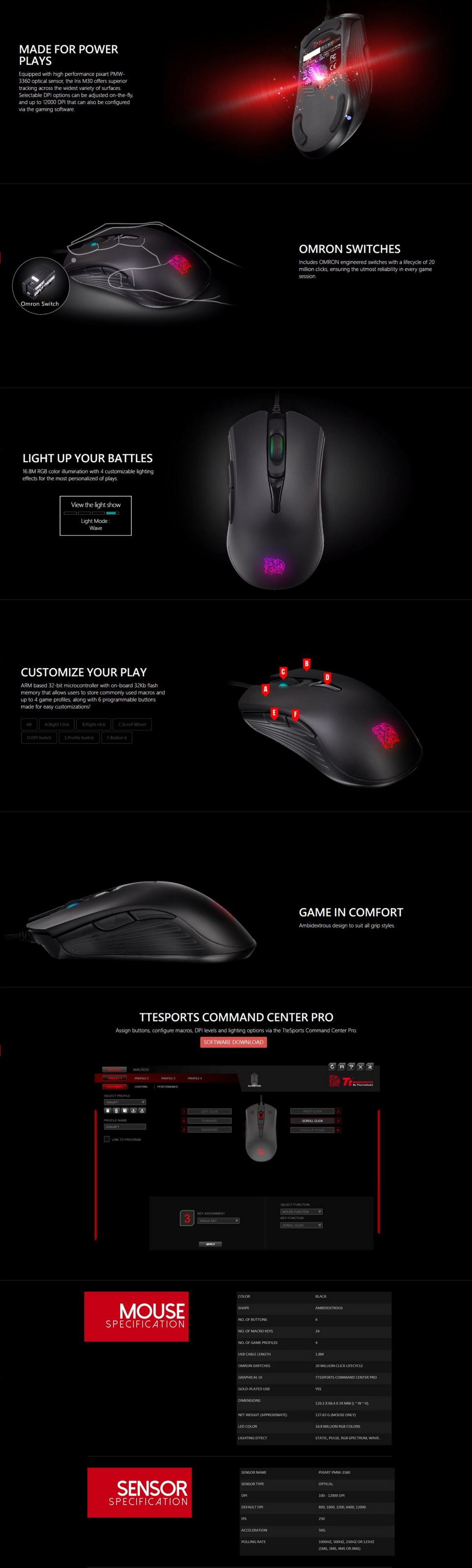 thermaltake ttesports iris m30 rgb optical gaming mouse emo-imt-wdoobk-01